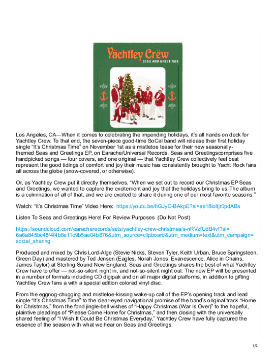 YACHTLEY CREW – SEAS AND GREETINGS – IT”S CHRISTMAS TIME