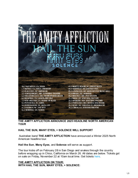 Amity Affliction – HAIL THE SUN, MANY EYES