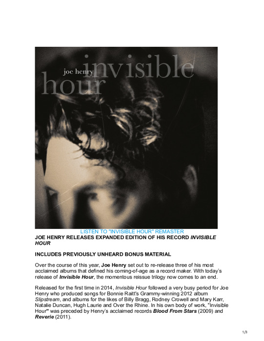 Joe Henry – Invisible Hour