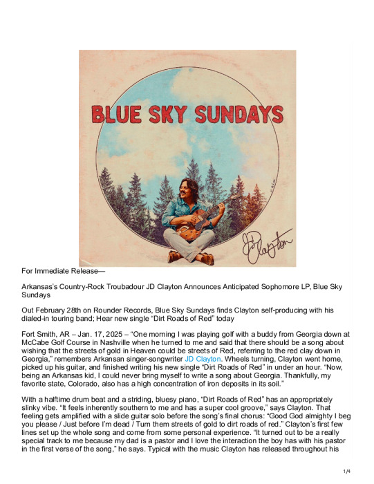 Arkansas’s Country-Rock Troubadour JD Clayton- Blue Sky Sundays