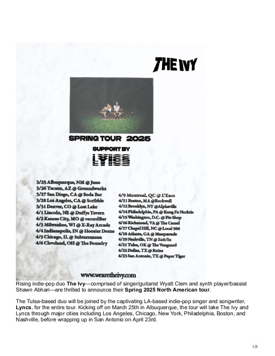 The Ivy – Spring 2025 North American tour