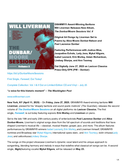 Will Liverman – The Dunbar/Moore Sessions Vol. II